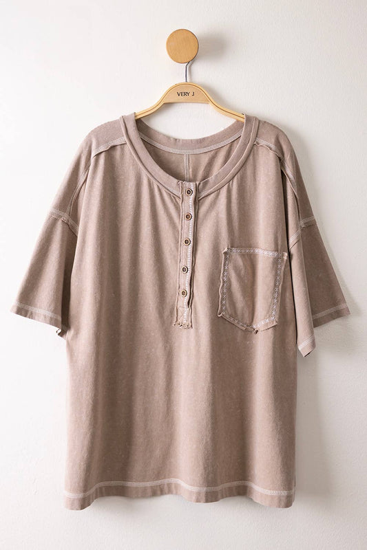 Mineral Washed Oversized Comfy Knit Top: TAUPE