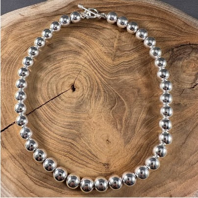 BOHO SOL 10MM Toggle Silver Ball 17" Necklace T3115-10