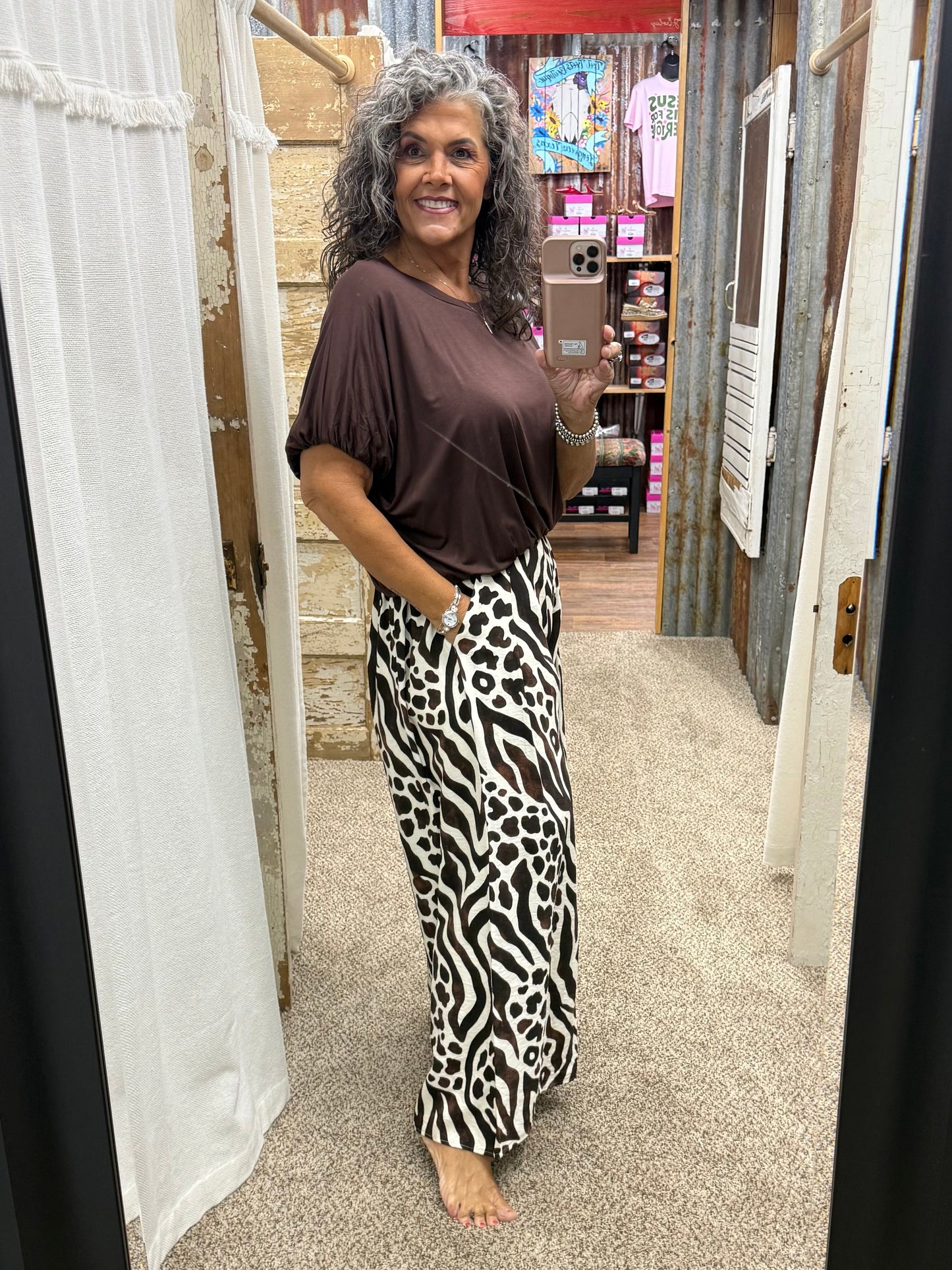 UMGEE Brown Double Lined Bubble Sleeve & Hem Top