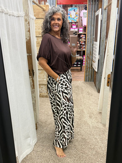 UMGEE Brown Double Lined Bubble Sleeve & Hem Top