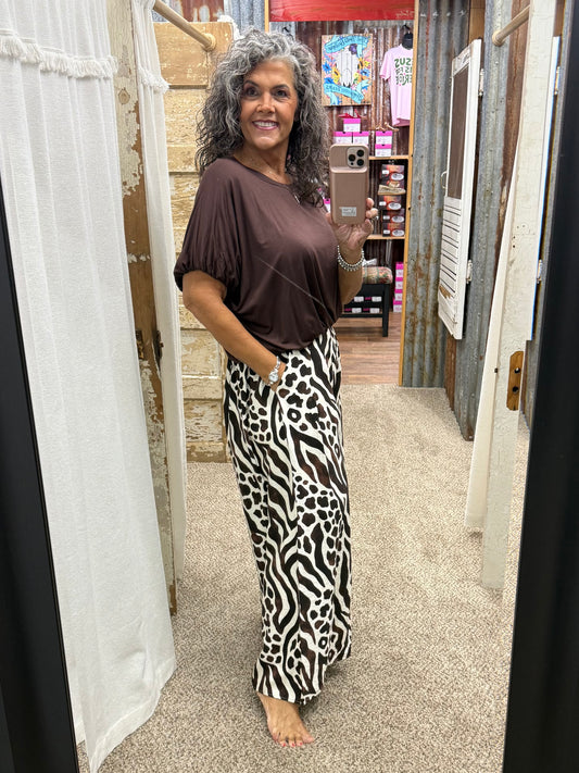 UMGEE Brown Double Lined Bubble Sleeve & Hem Top