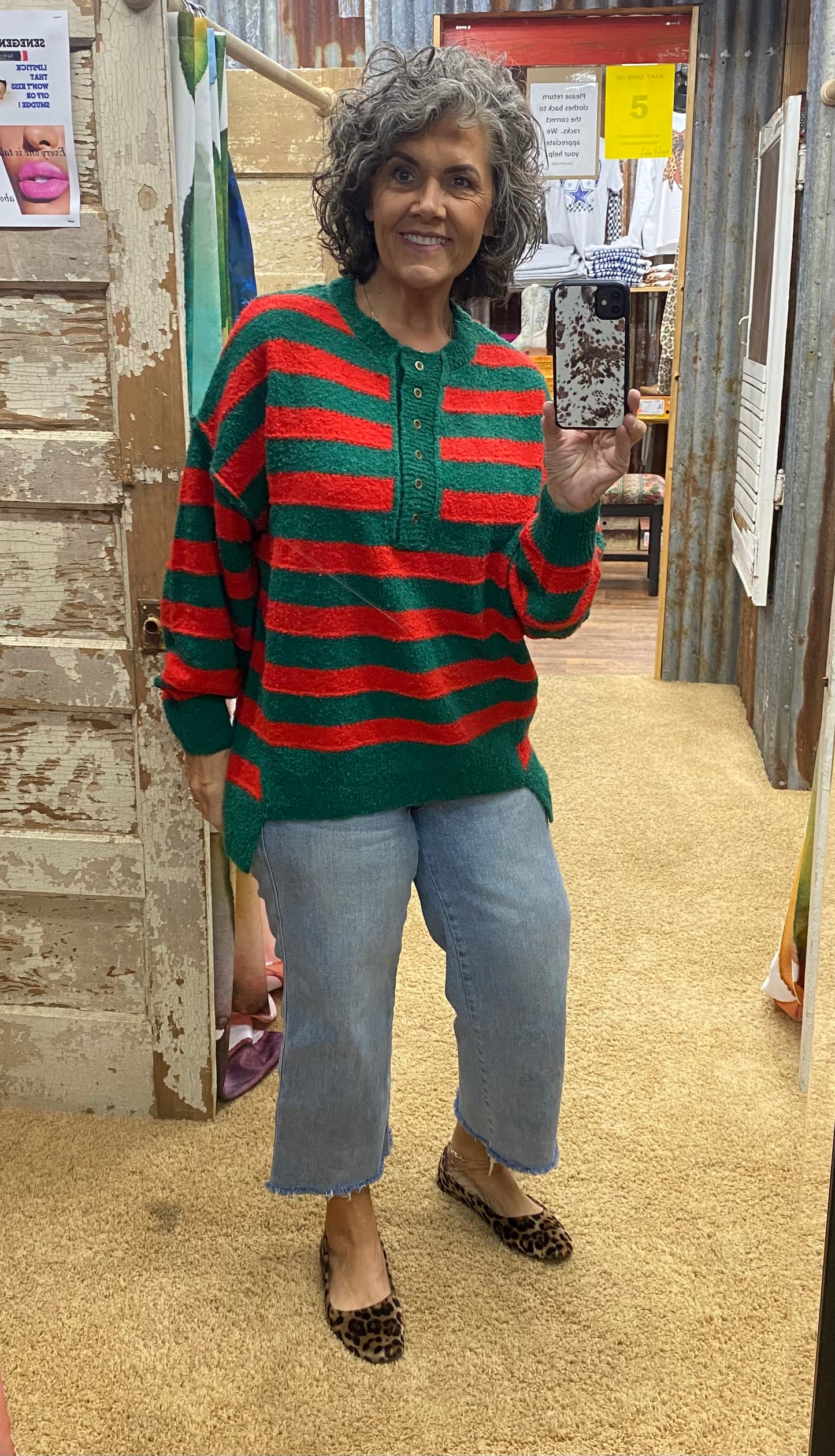 Christmas Color Stripe Henry Neck Sweater