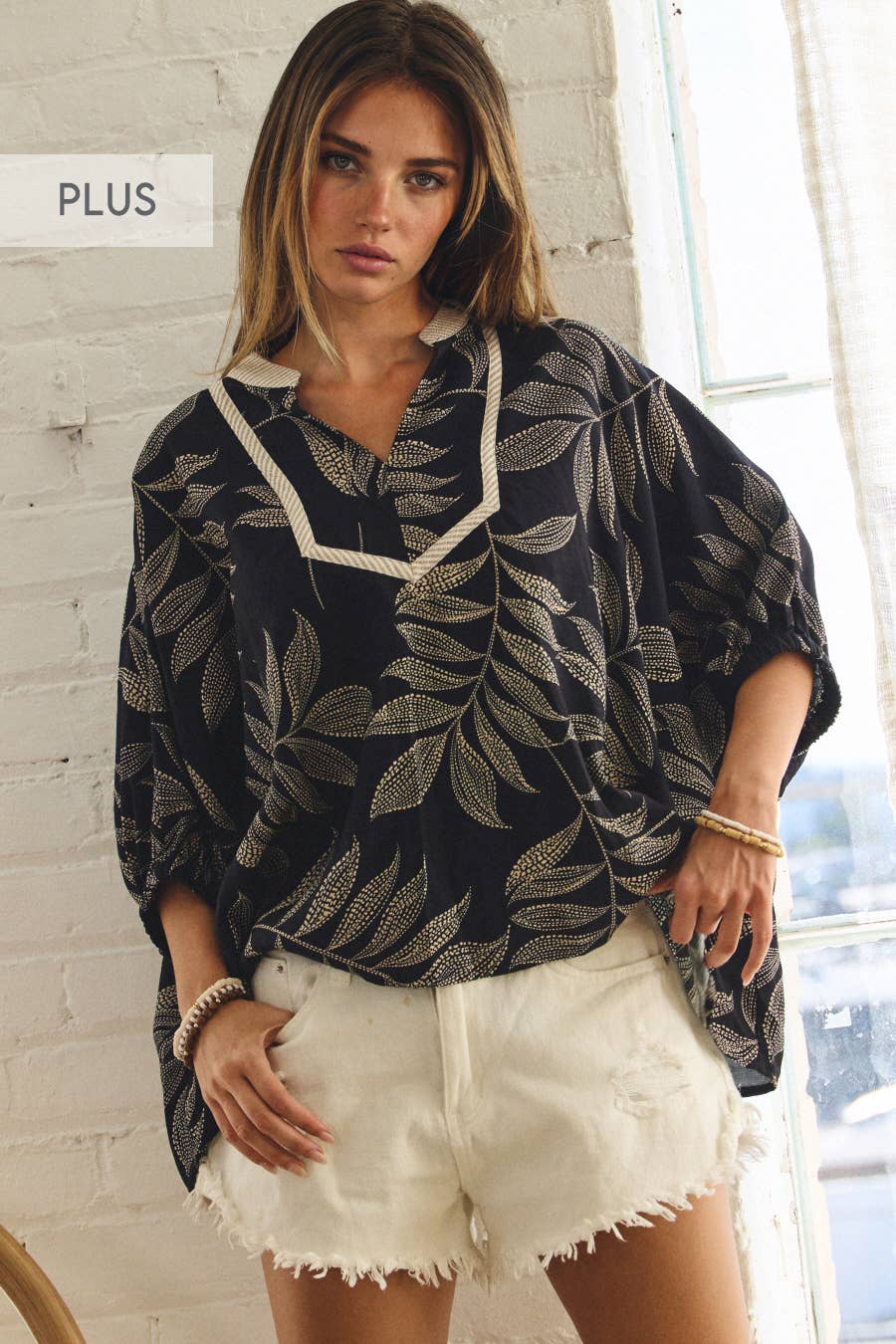 Black Tropical Relaxed-fit Blouse