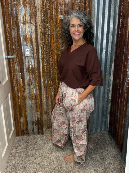 BlueVelvet Floral Print Parachute Wide Leg Cargo Pants