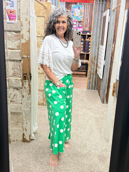 Green Polka Dot Pull-on Pants