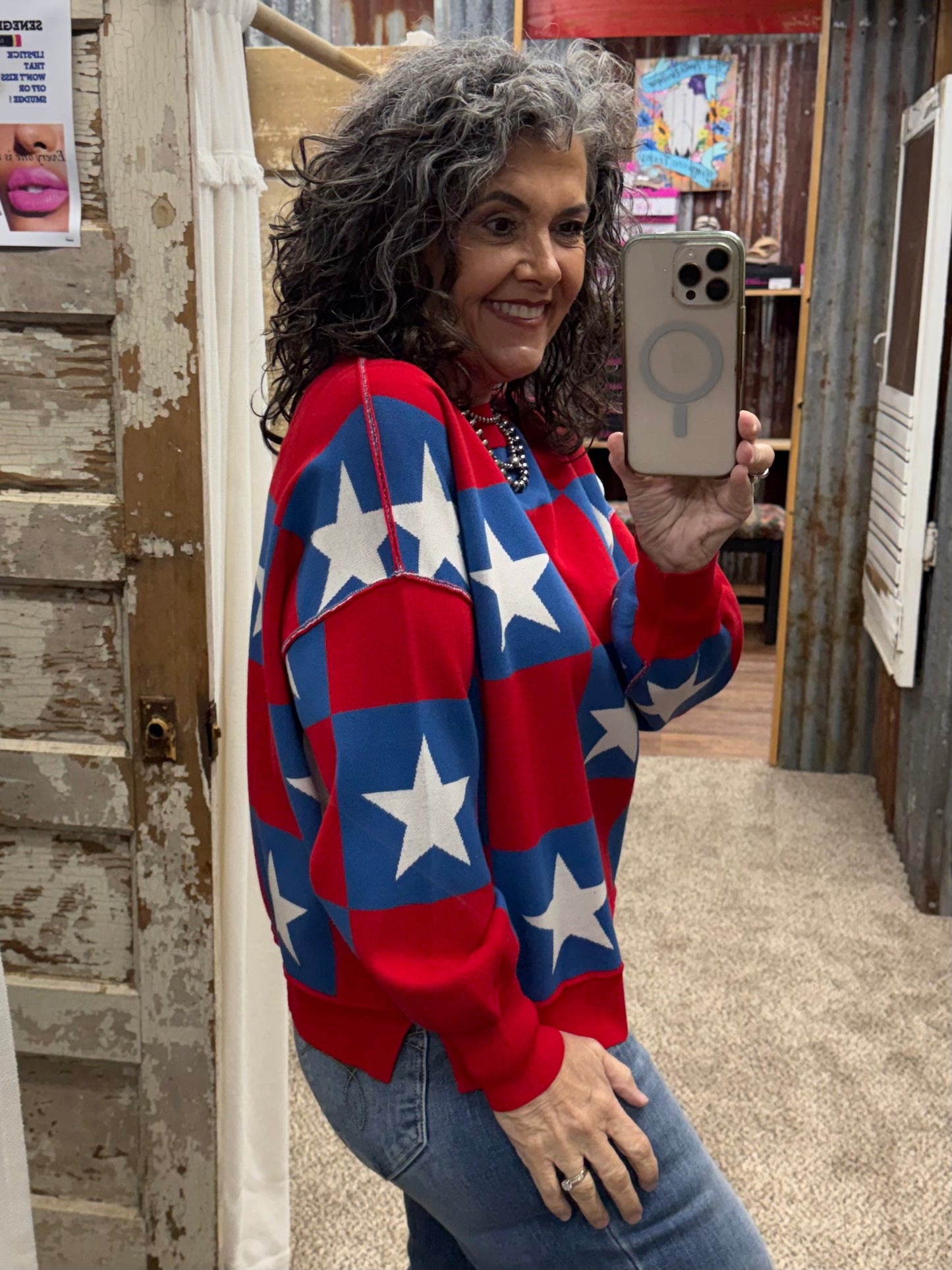 AMERICANA CHECKERED SWEATER TOP
