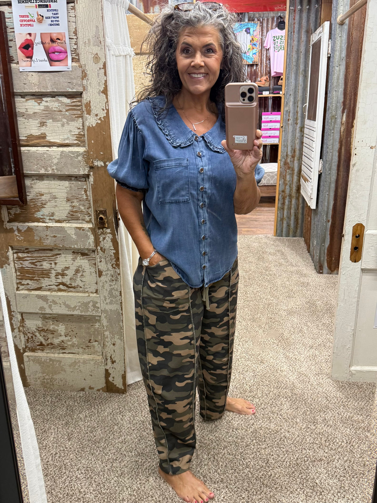 EASEL WASHED DENIM SHORT SLEEVE FALL SHIRT