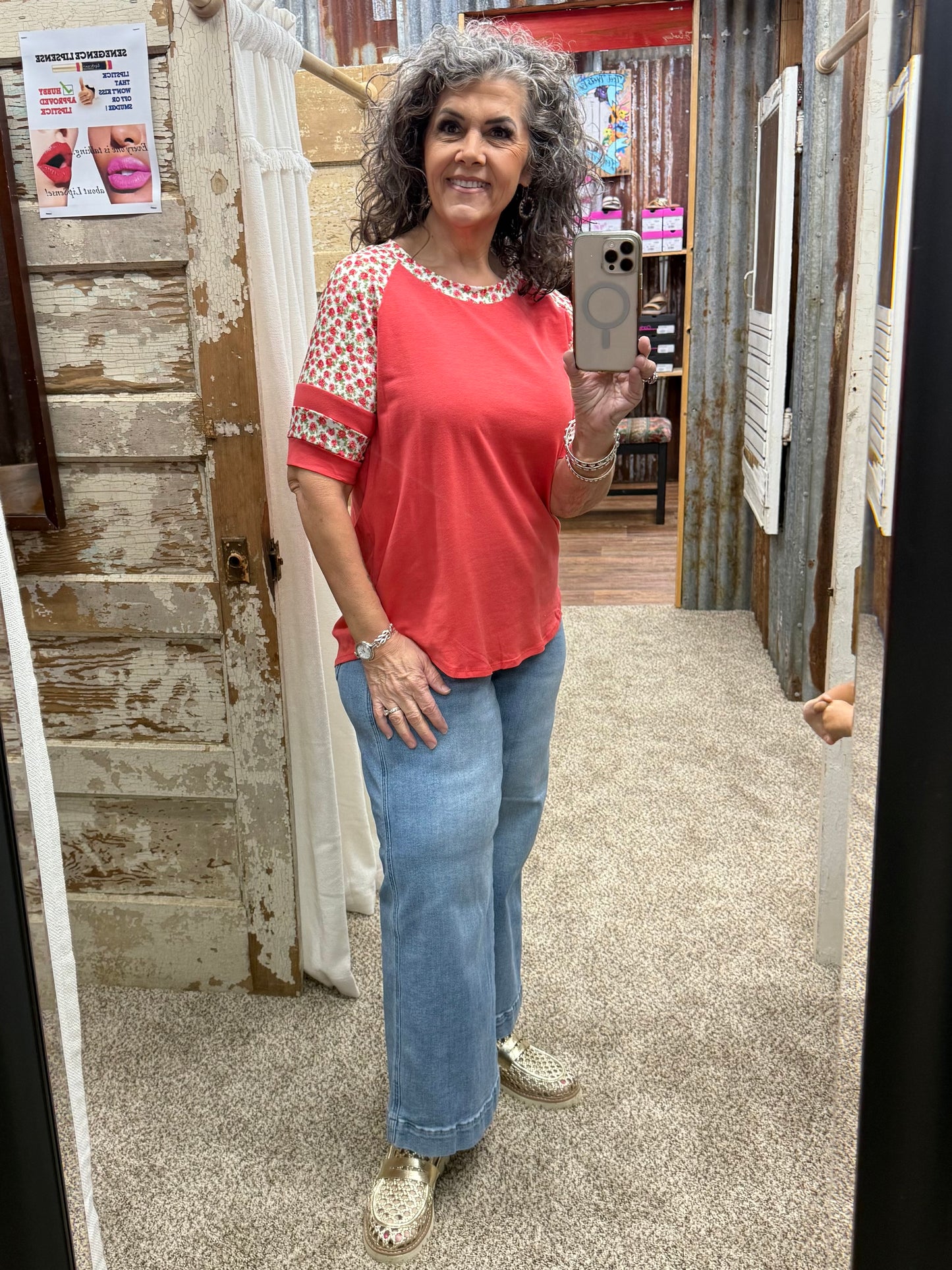 Coral Floral Raglan Sleeve Tee