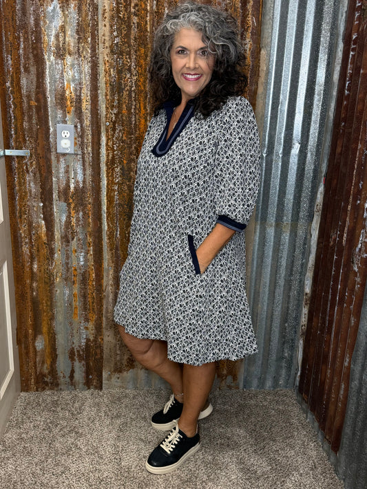 Umgee Black Mix Media Jacquard Dress