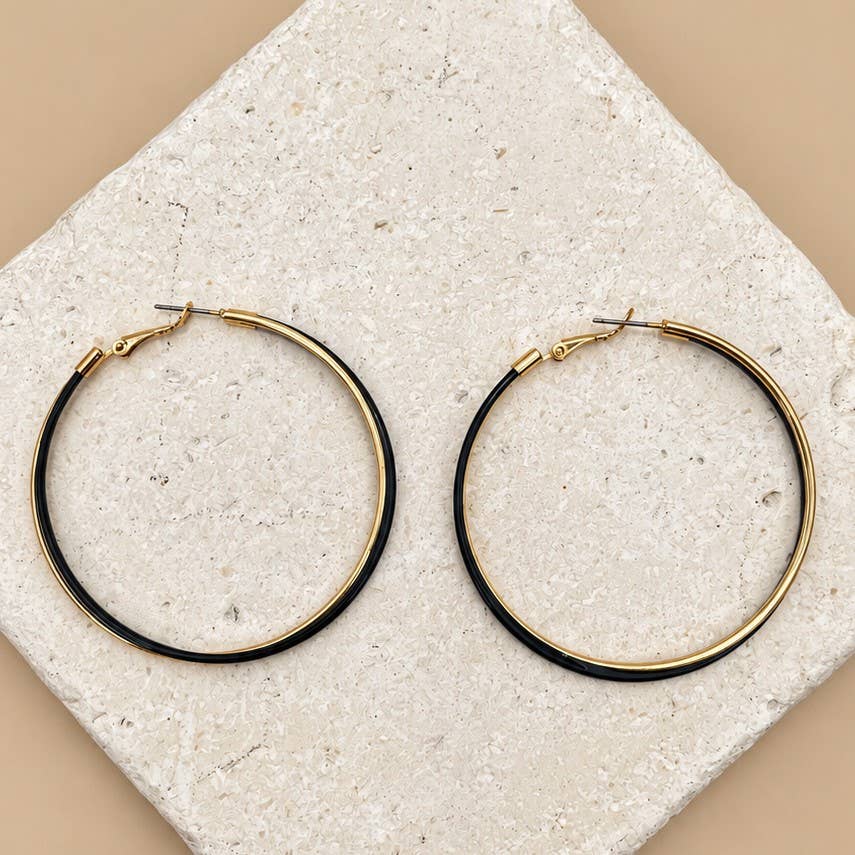 Oversized Black & Gold-Tone Hoop Earrings | 26E92616: GOLD