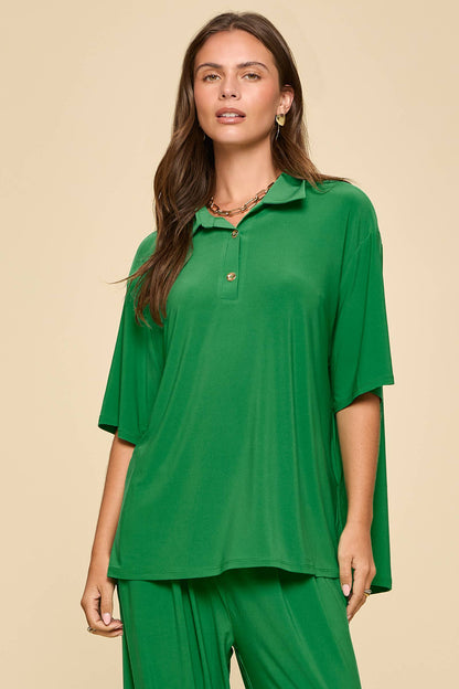 2-Piece Blouse + Relaxed Pants Resort Wear Kelly Green Set