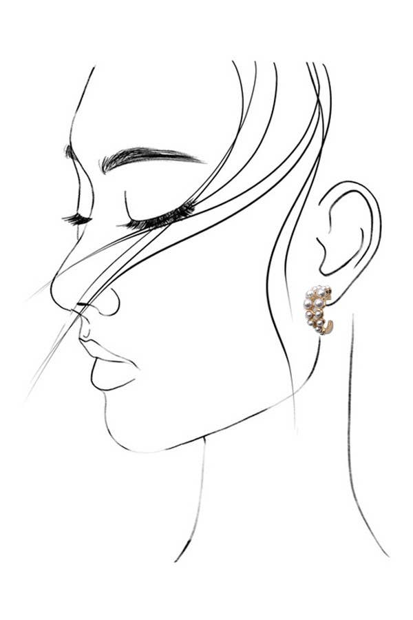 DOUBLE ROW PEARL MINI HUGGIE HOOP EARRINGS | 31E03627: Gold