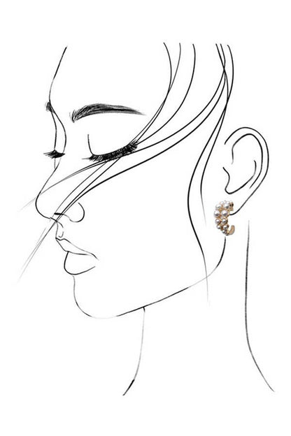 DOUBLE ROW PEARL MINI HUGGIE HOOP EARRINGS | 31E03627: Gold