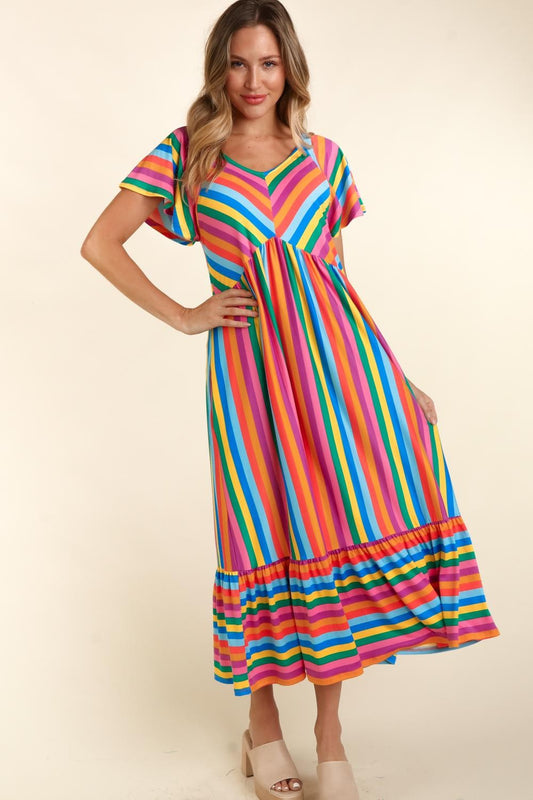 COLORFUL STRIPE DRESS WITH POCKETS