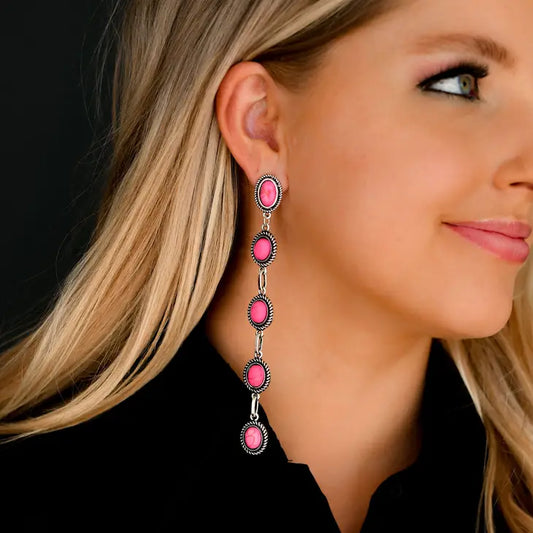 Pink 5 Stone Drop Post Earring