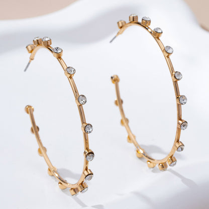 Crystal-Studded Gold Hoop Earrings | 80E61637: GOLD