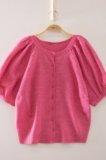 Puff Sleeve Knit Cardigan