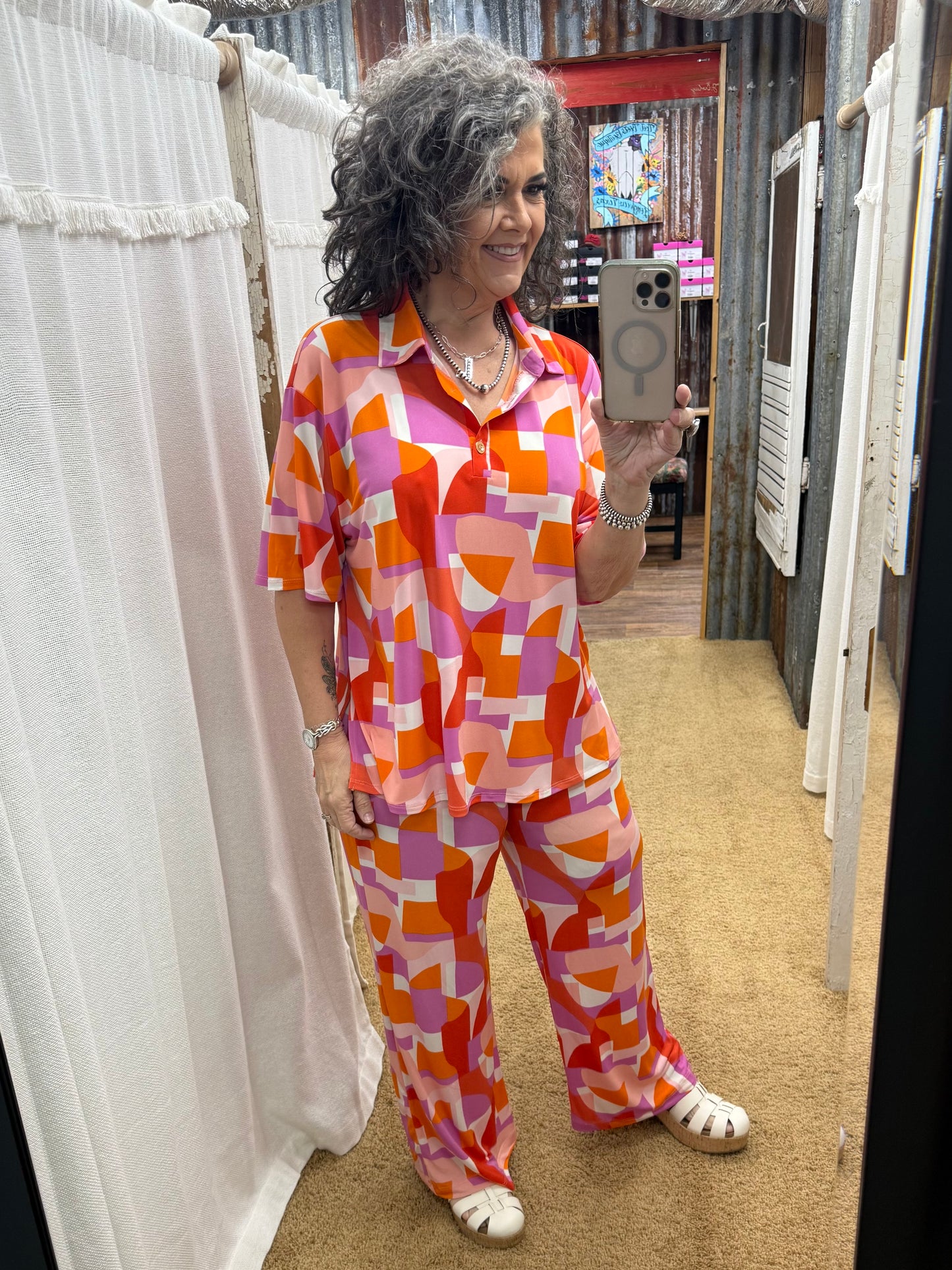 2-Piece Blouse + Relaxed Pants Resort Wear Set