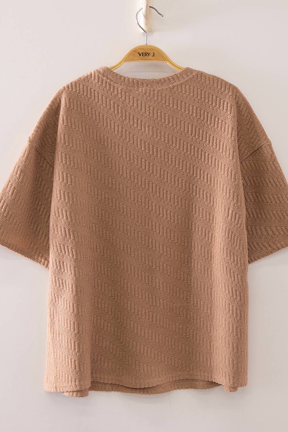 Textured Short Sleeve Top: BRICK