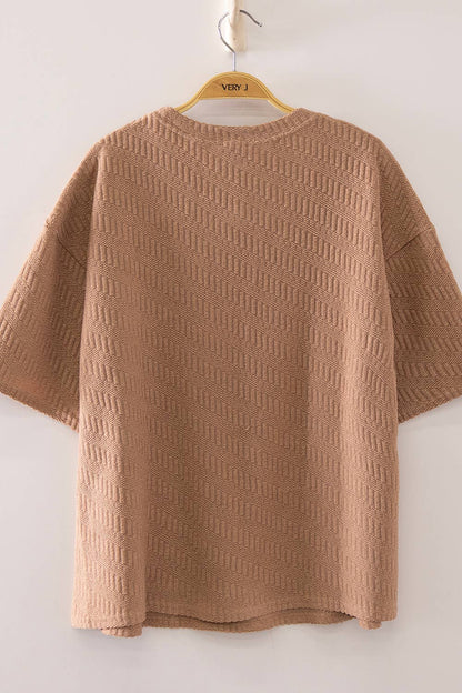 Textured Short Sleeve Top: BRICK