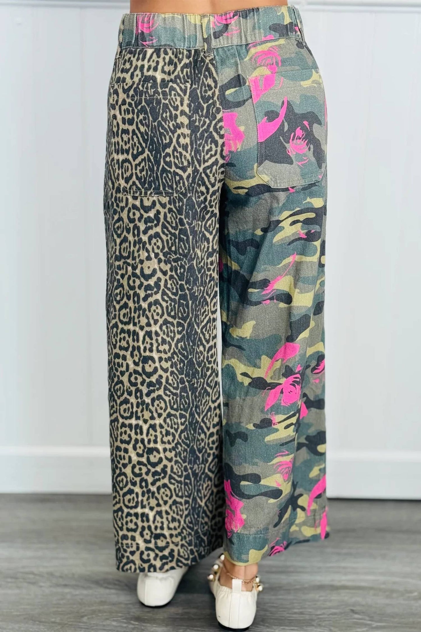 Camo Leopard Patchwork Straight Leg Jeans