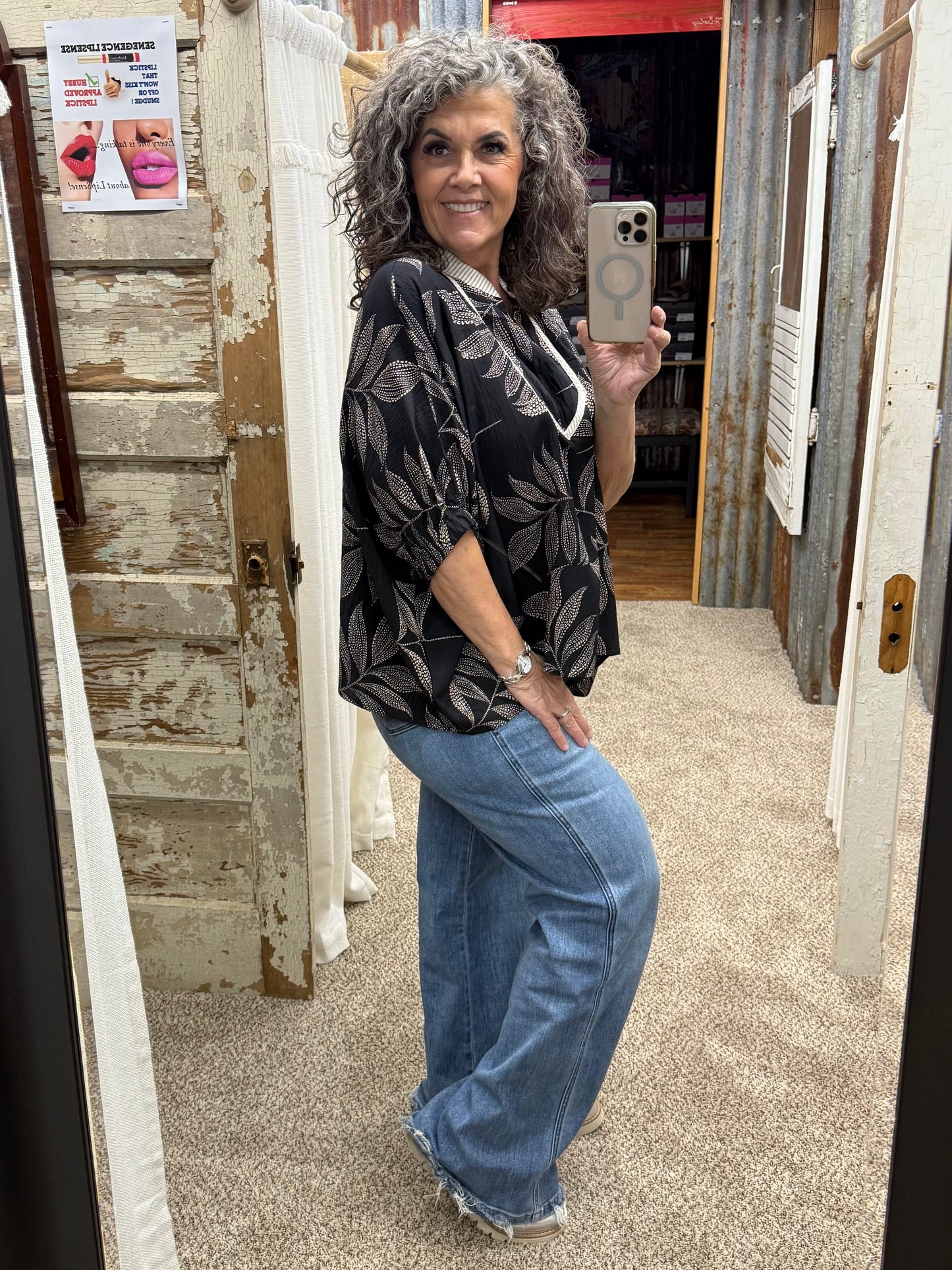 Black Tropical Relaxed-fit Blouse