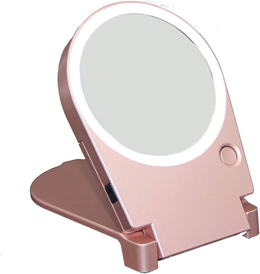 Pink Floxite Mini 10x Lighted Folding Metallic & Travel Mirror Silver NIB