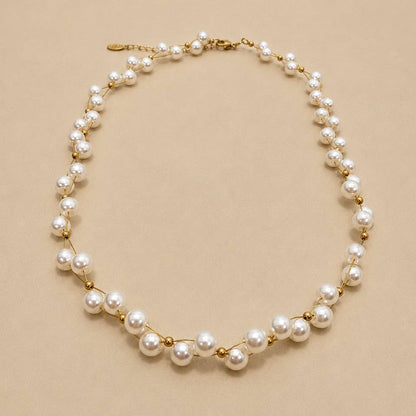 Faux Baroque Pearl & Gold Wire Station Necklace | 40NK9791: GOLD