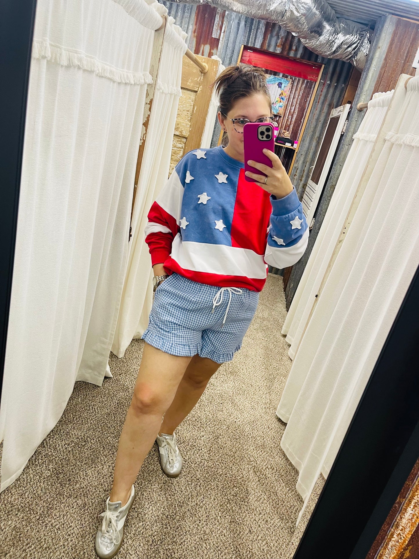 Checkered Woven Ruffle Hem Shorts