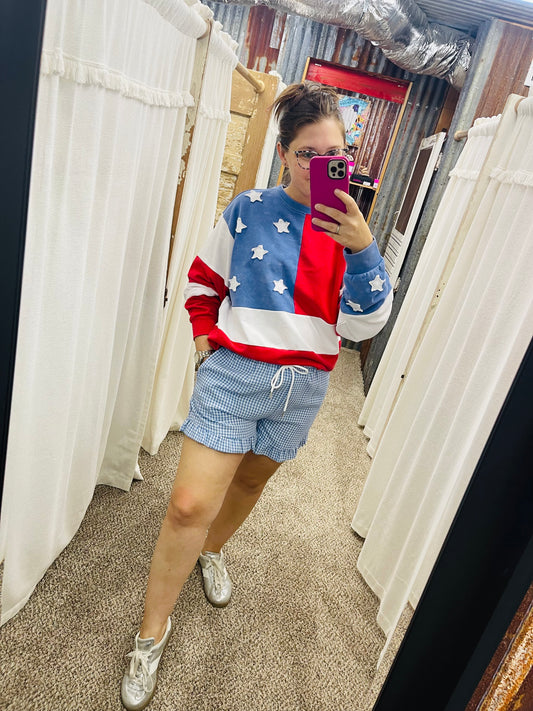 Checkered Woven Ruffle Hem Shorts