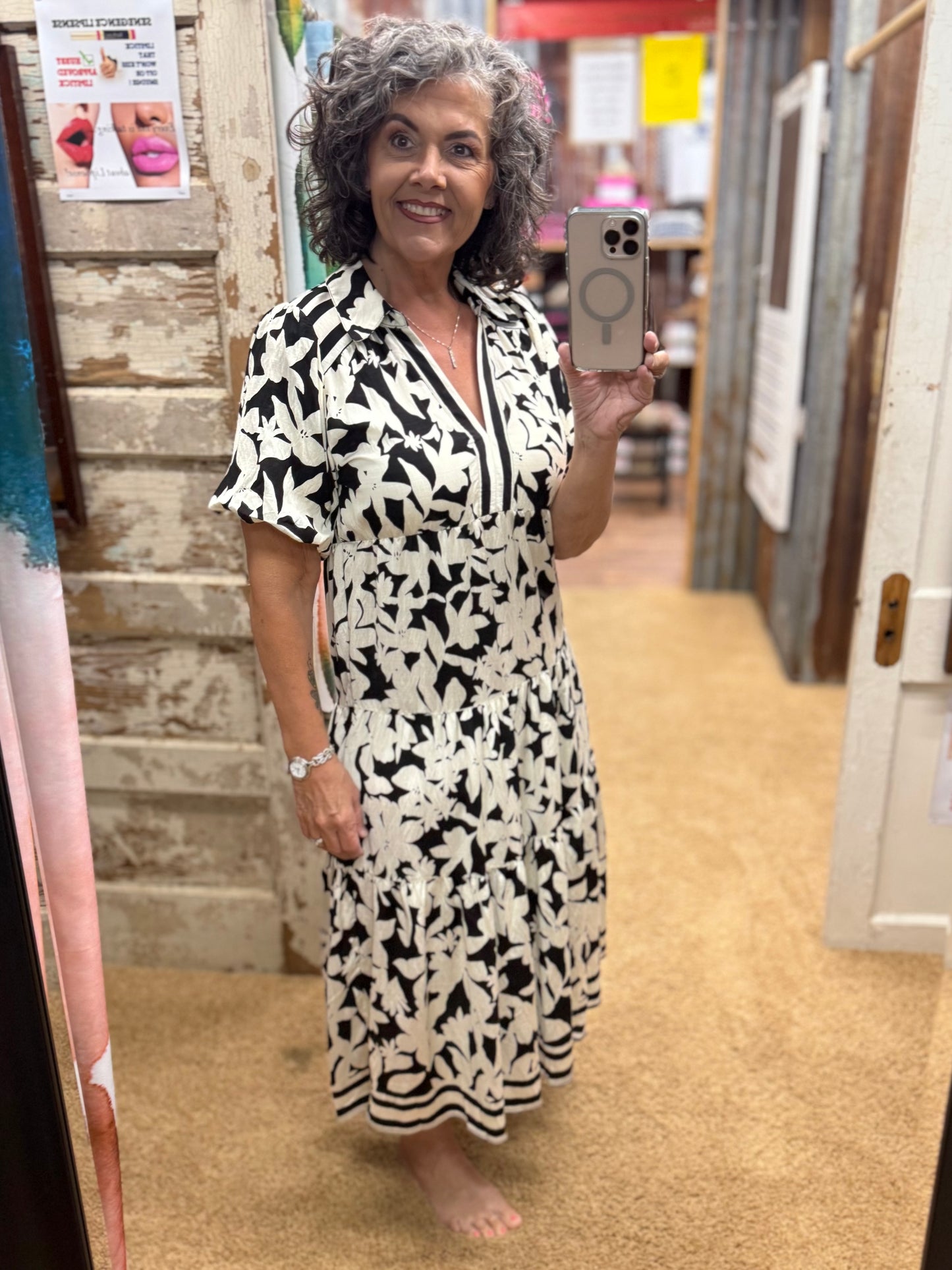 Botanical Print A Line Tiered Dress
