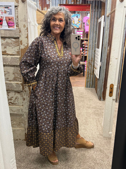 UMGEE Floral Mix Media Print Midi Dress