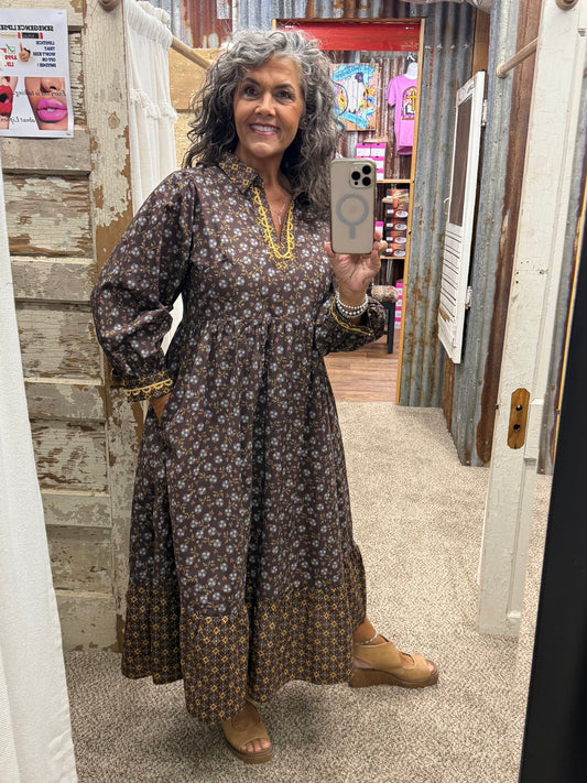 UMGEE Floral Mix Media Print Midi Dress