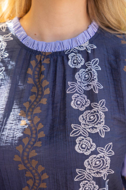 Stripe Ruffle Detail Floral Printed Top