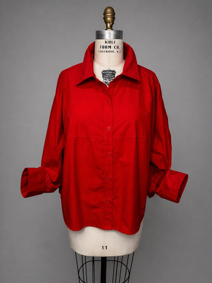 Brad & Rena Relaxed Button-Front Shirt Jacket - Red