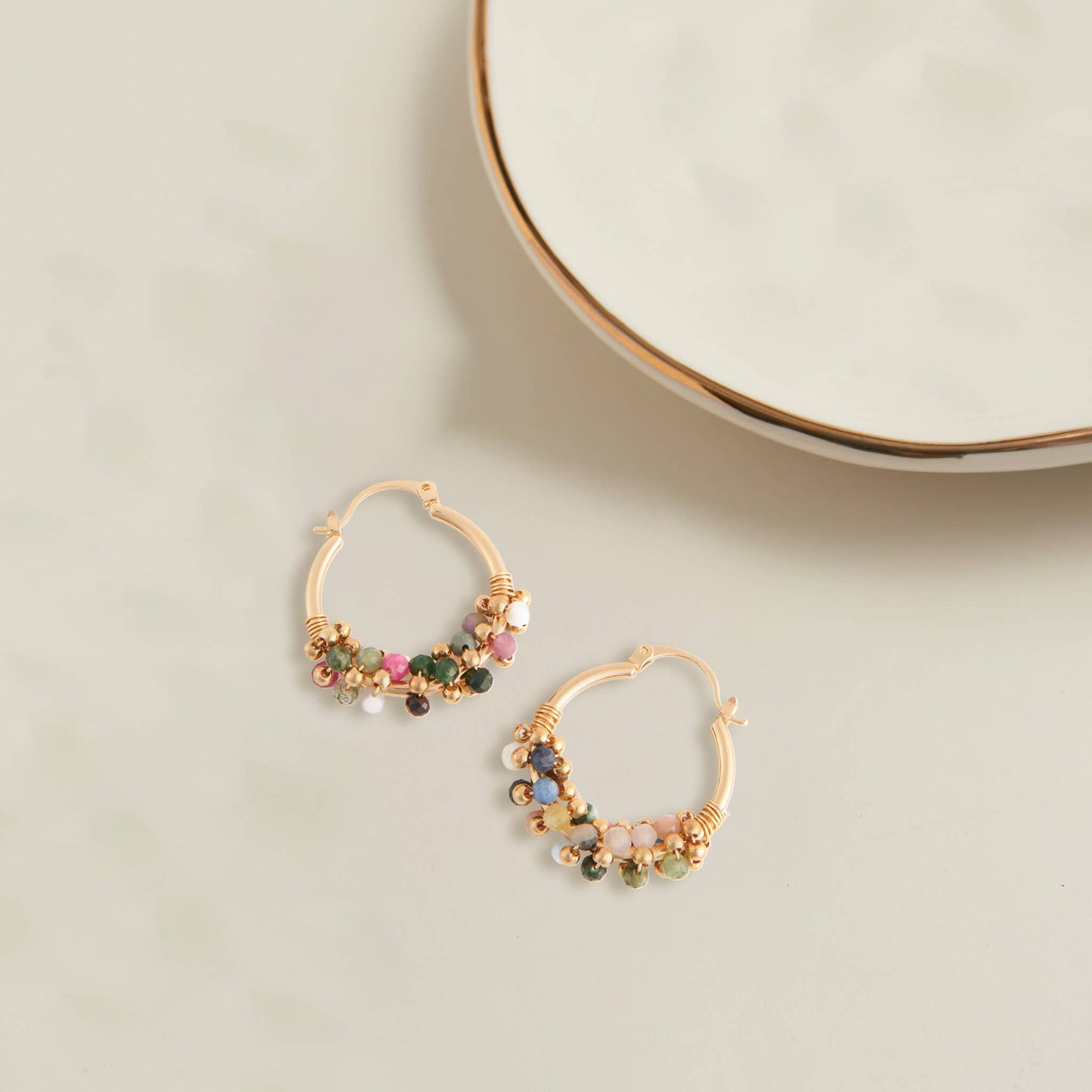 Hoop Earrings Shayne Genuine Stone Beaded Hoops: Multi