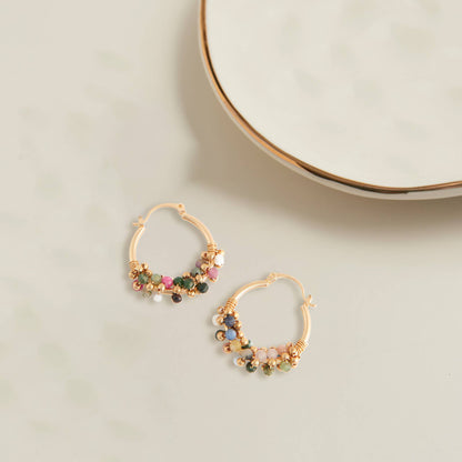 Hoop Earrings Shayne Genuine Stone Beaded Hoops: Multi