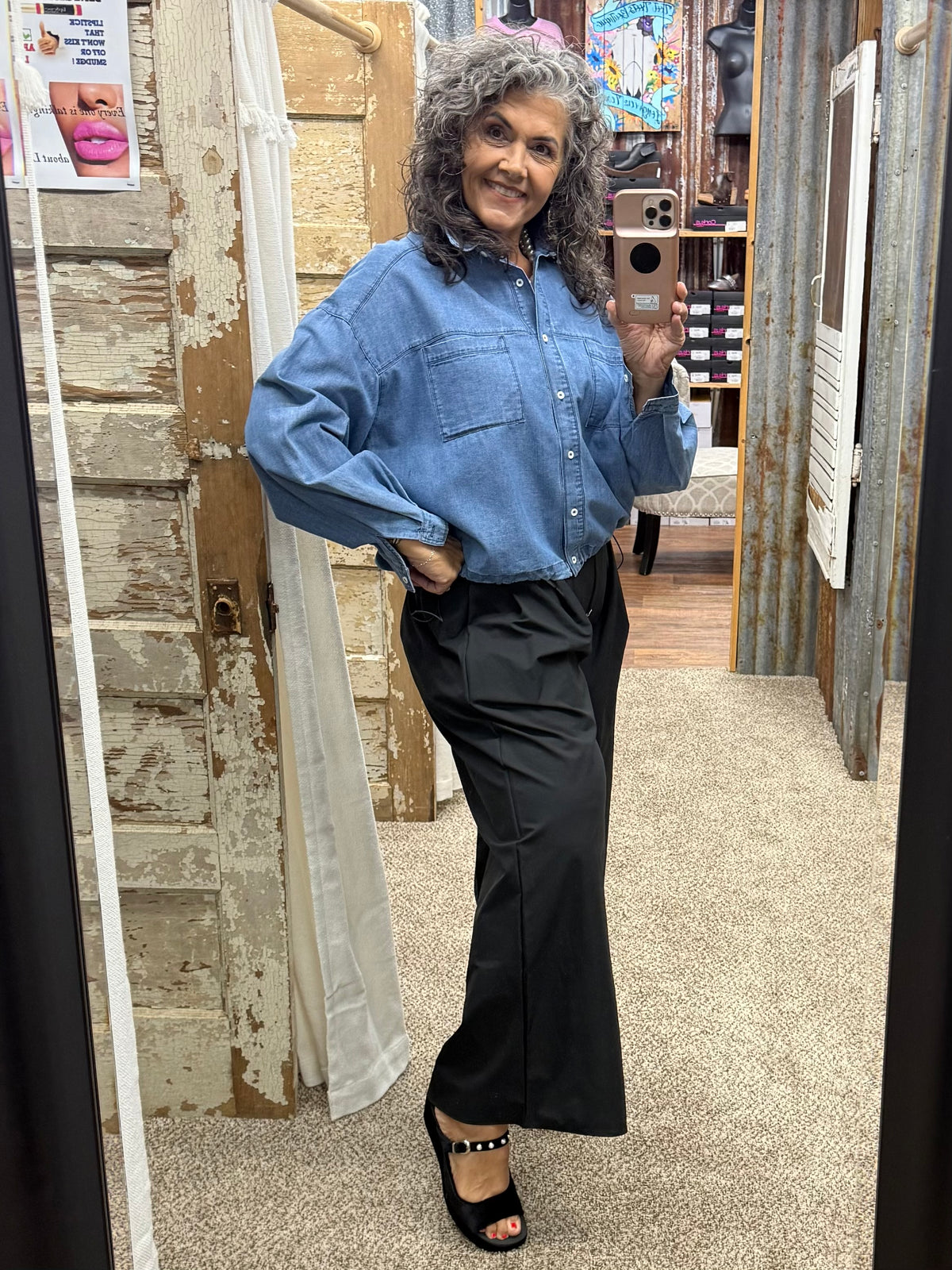 Brad & Rena Relaxed Denim-Inspired Long-Sleeve Top