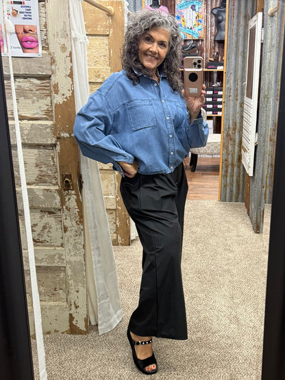 Brad & Rena Relaxed Denim-Inspired Long-Sleeve Top