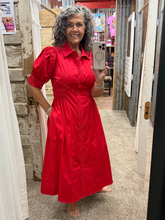 Red Midi Dress by Jodifl