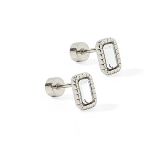 LINNY CO Flat Back Screwback Stud Earrings - Madison Silver Clear