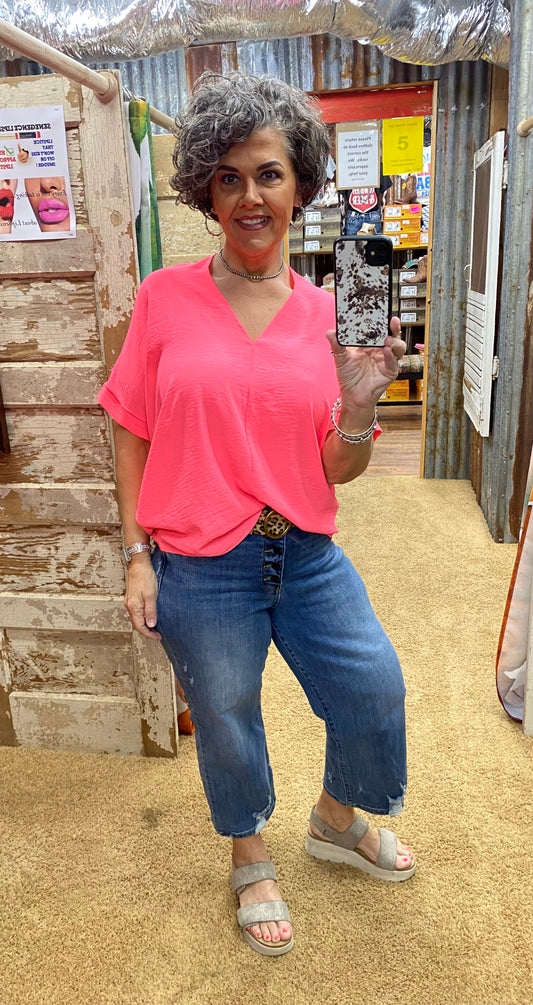 Neon Pink Solid Boxy Top