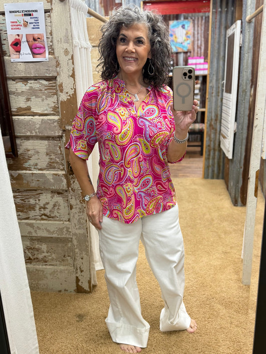 Easy-Care Breeze Sleeve Lizzy Blouse: Hot Pink