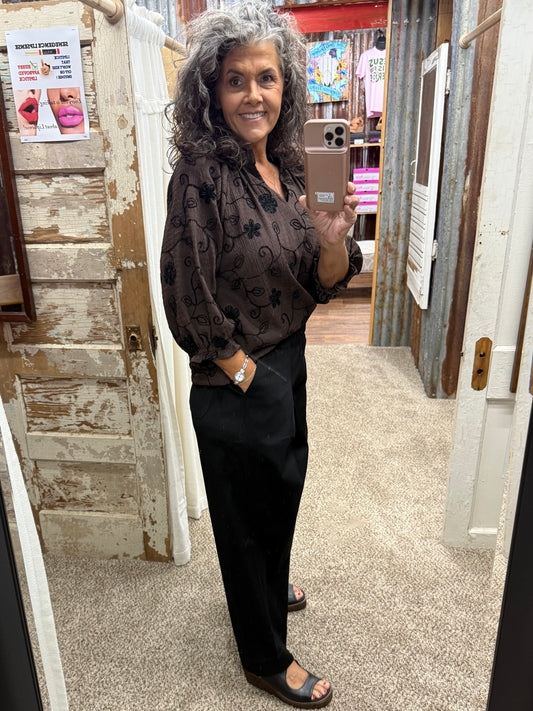 UMGEE Black Pull-On Wide Leg Pants with Elastic Waist
