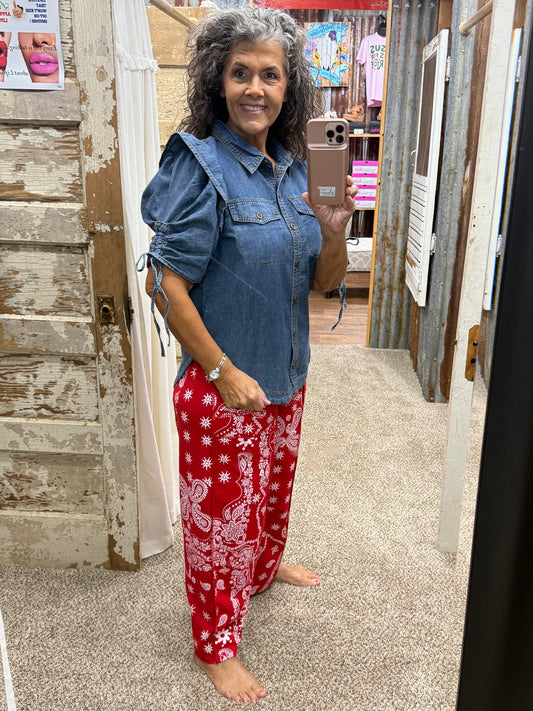 Red Bandana Printed Barrel Fit Utility Knit Pants