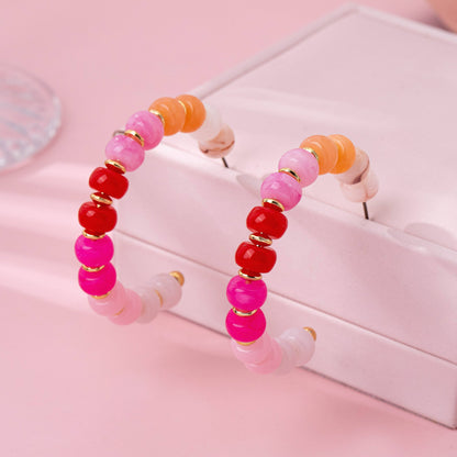 Rainbow Beaded Hoop Earrings | 80E62023: Gold