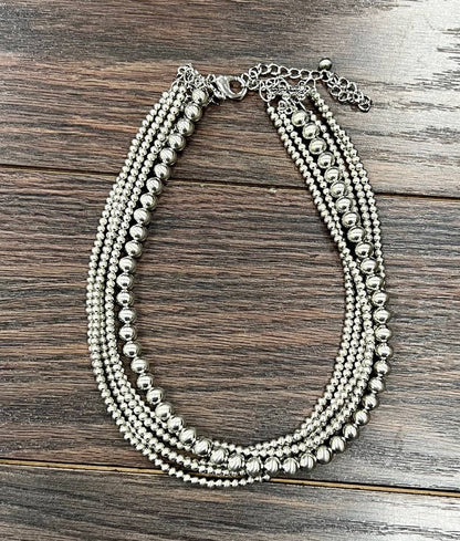 Handmade Silver Navajo Bead Necklace