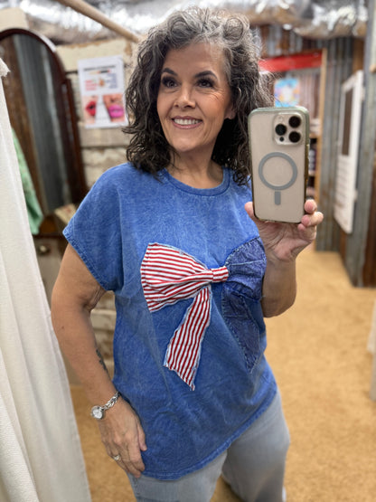 The Cobalt Blue Patriotic Bow Top