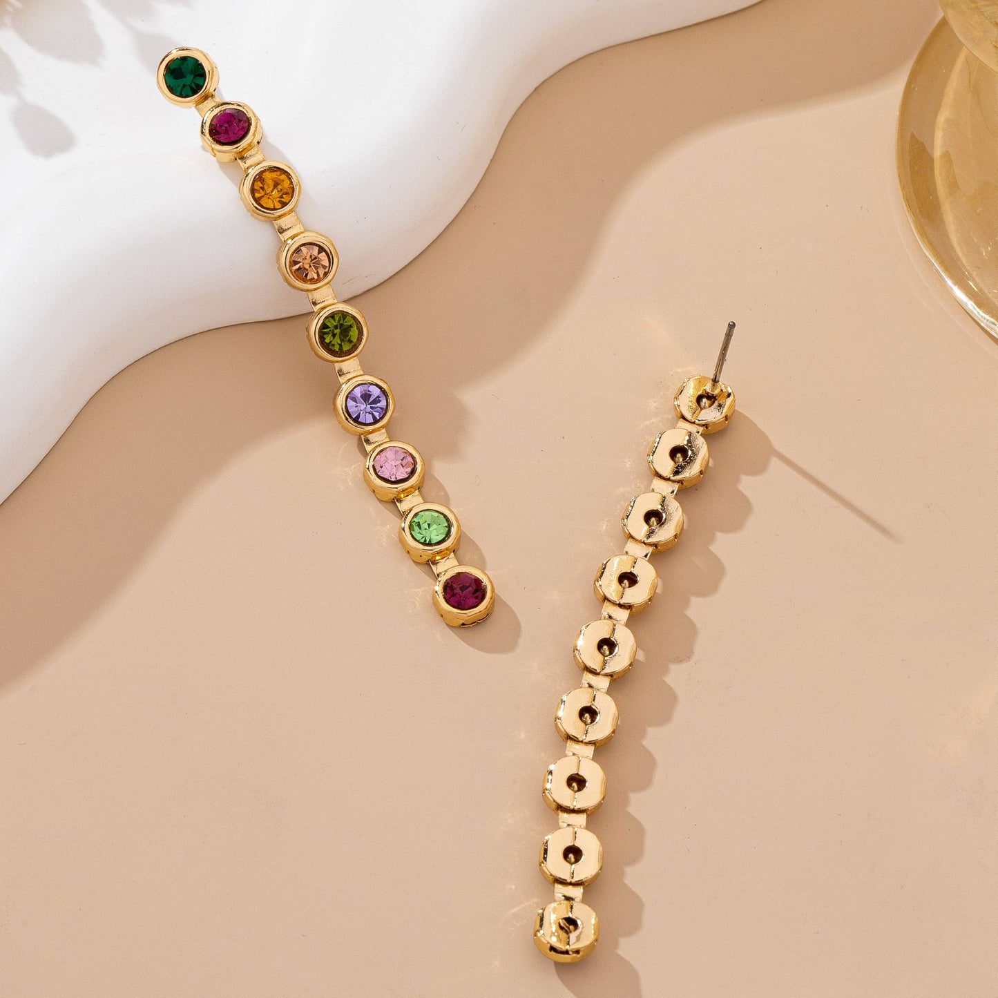 Rainbow Gemstone Linear Drop Earrings | 80E61965: Gold