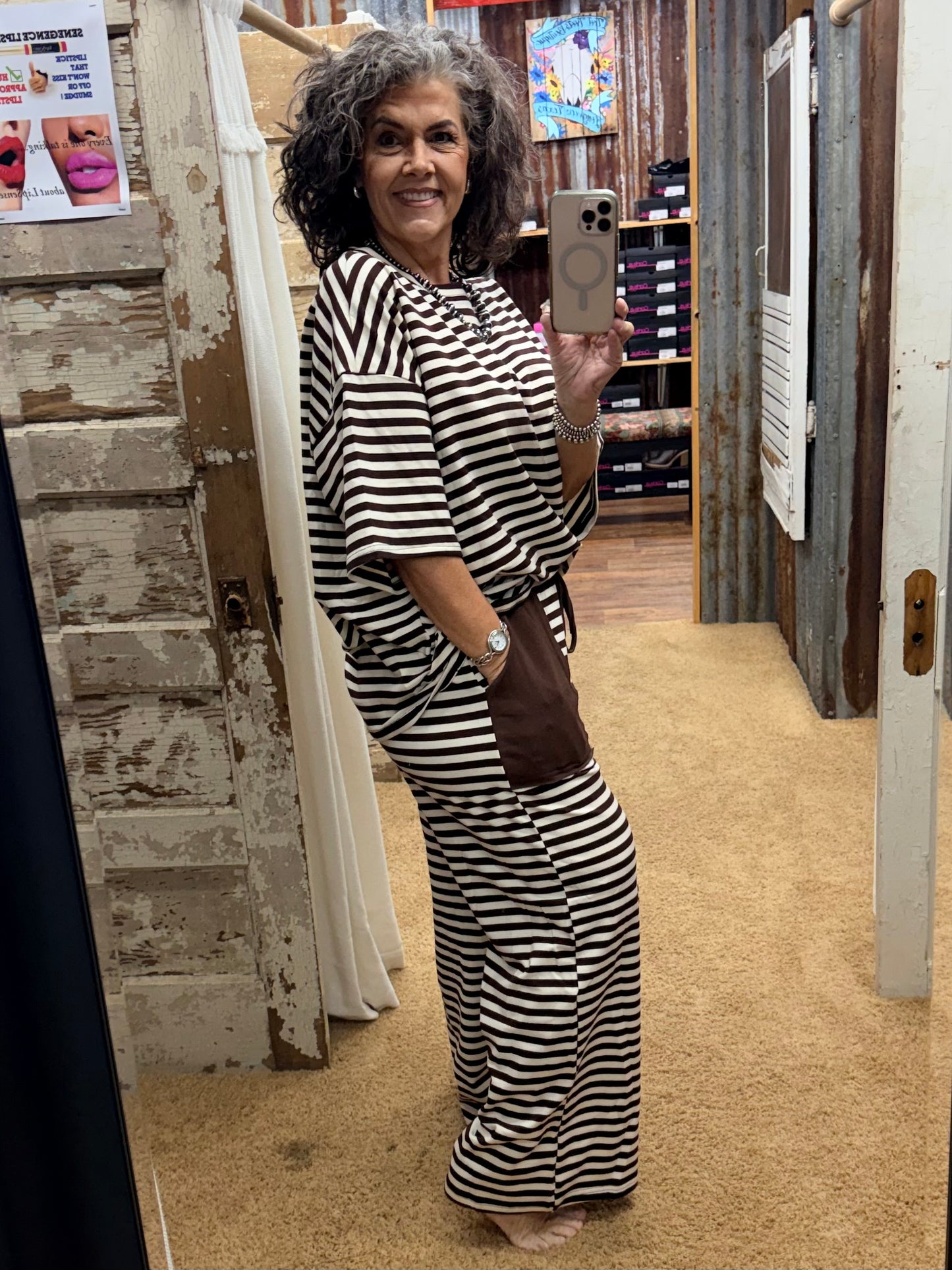 Ivory/Mocha Striped Knit Lounge Set